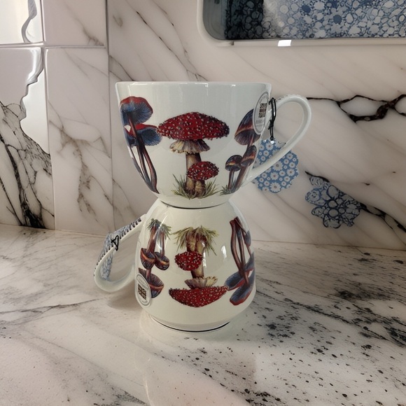 Mushroom Coffee Mugs Tea Cups Bluebird and Willow Bone China 4-pc - Picture 9 of 16